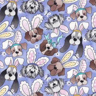 Dogs in Bunny Ears Purple Cotton Fabric - 3 7/8th yards