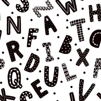 Black White Letters Flannel Fabric
