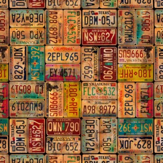 Historic Highway Vintage License Plates Cotton Fabric