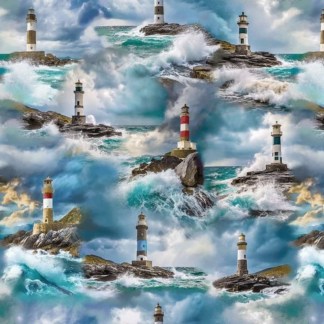 Coastal Guardians Allover Lighthouses Cotton Fabric