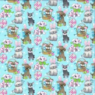 Spring Holiday Pups Cotton Fabric - 3 7/8th Yards