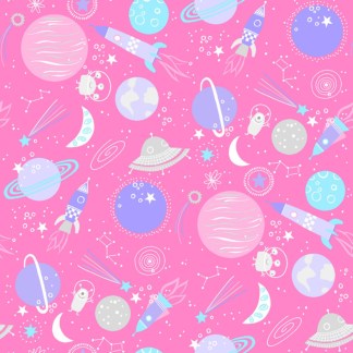 Playtime Space Pink Flannel Fabric