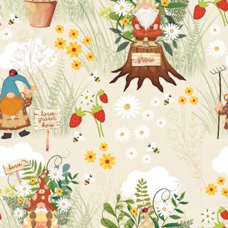 Garden Gnomes Cotton Fabric