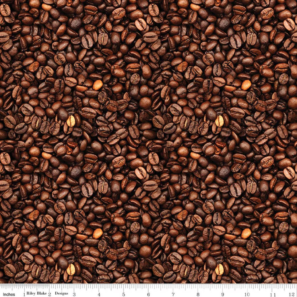Coffee Time Coffee Beans Brown Cotton Fabric