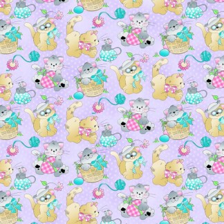 Easter Kittens Purple Cotton Fabric - 3 7/8th Yards
