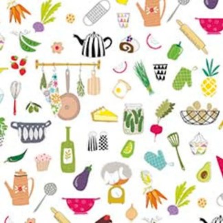 What's Cookin' White Cotton Fabric