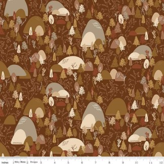 Let's Wander Mountain Music Brown Cotton Fabric