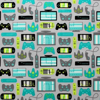 Game On Light Grey Equipment Cotton Fabric