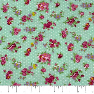 Blue Flowers & Dots Flannel Fabric