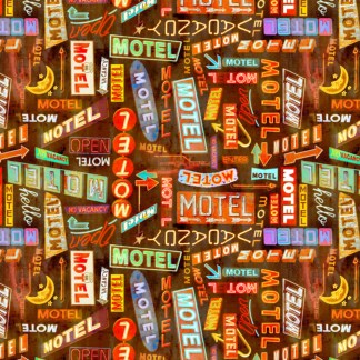 Historic Highway Motel Signs Cotton Fabric