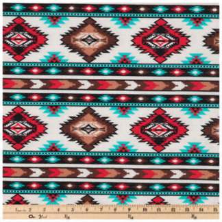 Red & Turquoise Southwest Flannel Fabric