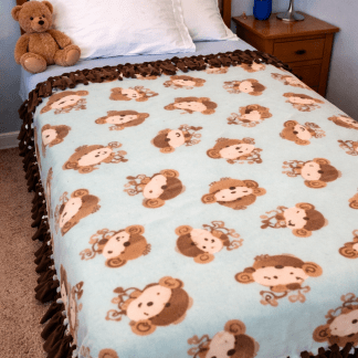 Handmade Double Layer Fleece Blanket with Matching Pillowcase "Monkey "