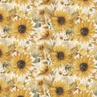 Evening on the Prairie Watercolor Sunflowers Cotton Fabric