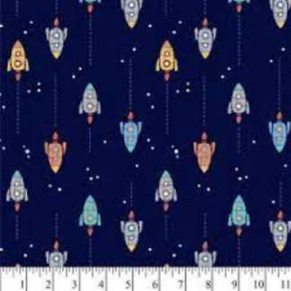 Spaceships Navy Flannel Fabric