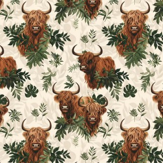 Highland Cow Forest Cotton Fabric
