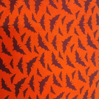 Black Bats on Orange Halloween Cotton Fabric
