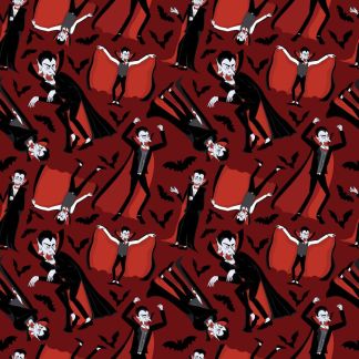 Scary Vampire Allover - Red Cotton Fabric