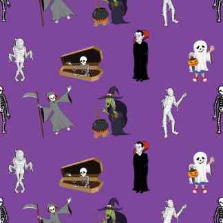 Halloween Creatures Allover - Purple Cotton Fabric