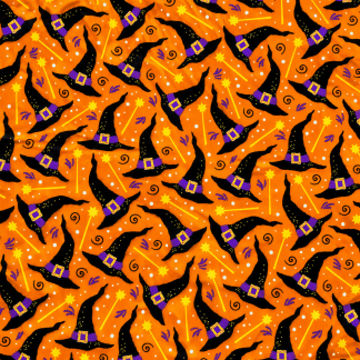 Halloween Witches Hat Purple On Orange Background Cotton Fabric