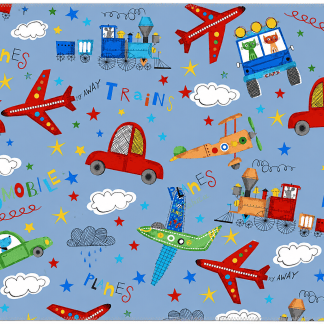 Single Layer Flannel Blanket - Fun Flannel Planes, Trains & Automobiles Blue