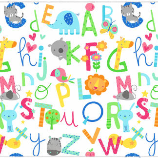 Single Layer Flannel Blanket - Alphabets and Animals White Flannel