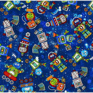 Single Layer Flannel Blanket - Fun Flannel Space Robots Blue Flannel