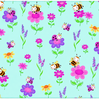 Single Layer Flannel Blanket - Flowers and Bees Blue Comfy Flannel