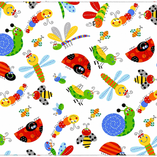 Single Layer Flannel Blanket - Fun Flannel- Fun Bugs White