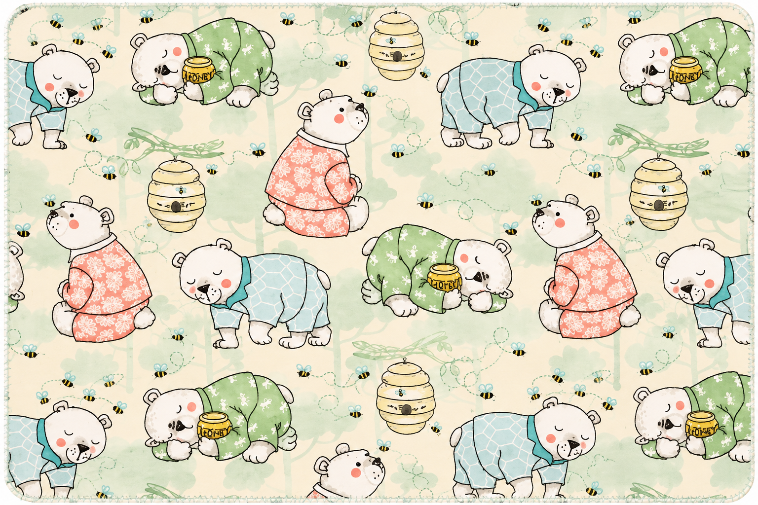 Single Layer Flannel Blanket - Bear and Honey Yellow Comfy Flannel