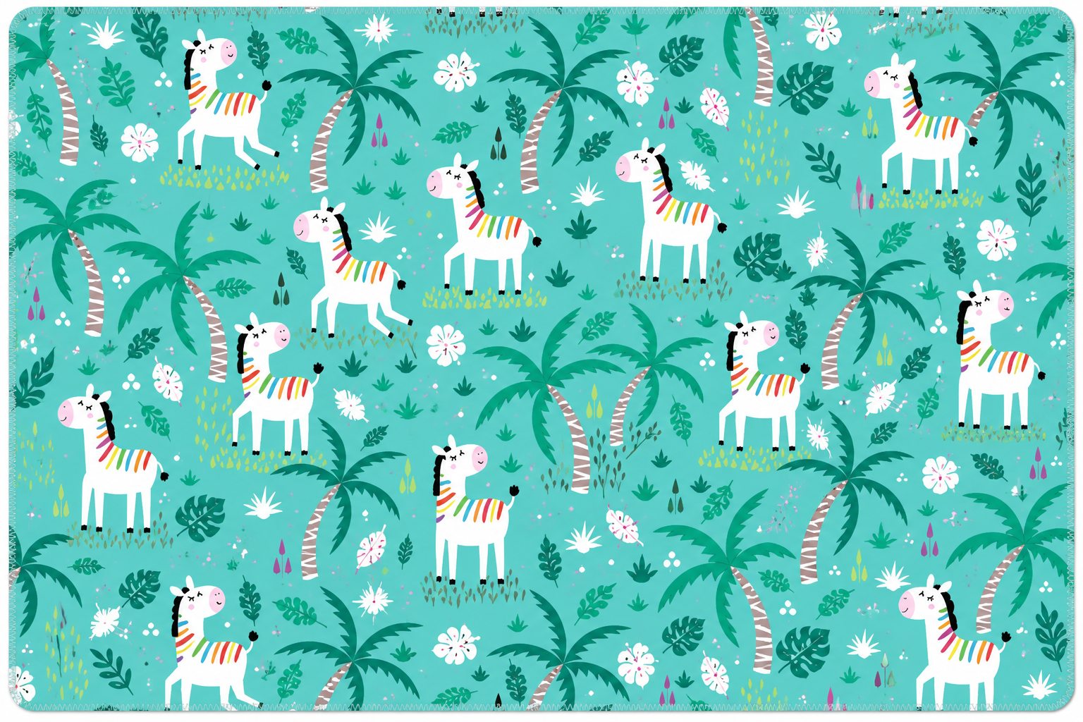 Single Layer Flannel Blanket - Fun Flannel Colorful Zebras Teal Flannel