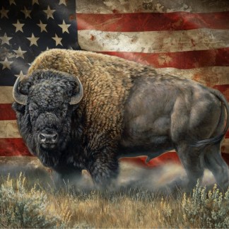 Bison & The Flag Panel (35.5" x 45") Cotton Fabric